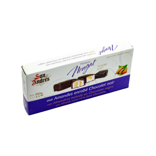 Portions de nougat aux amandes enrobé de chocolat noir